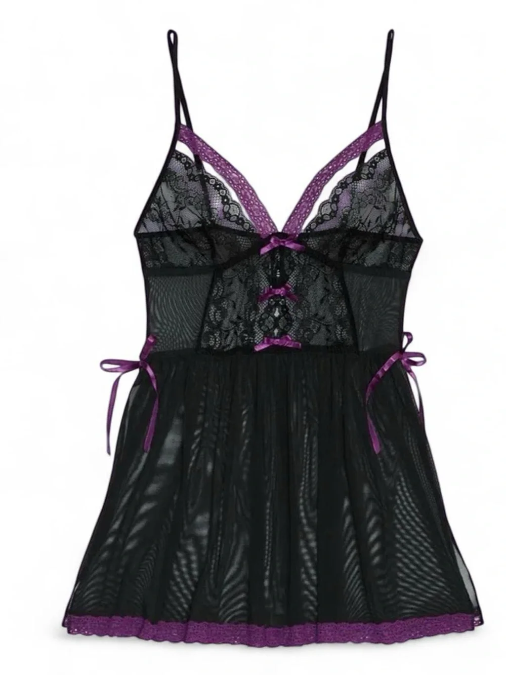 Adore Me Black & Purple Lace Mesh Chemise